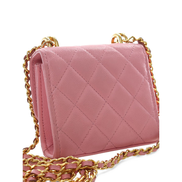 Chanel Pochette CC Matelassé avec chaîne Mini Cuir caviar Rose – vue 13 – GABY PARIS