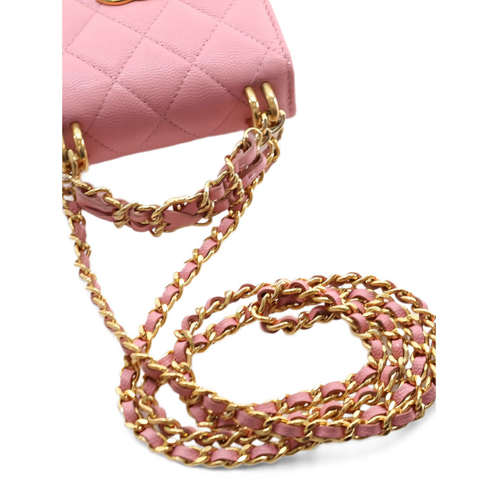 Chanel Pochette CC Matelassé avec chaîne Mini Cuir caviar Rose – vue 15 – GABY PARIS