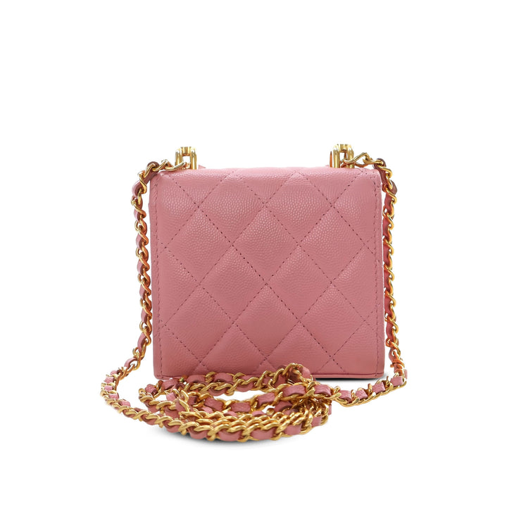 Chanel Pochette CC Matelassé avec chaîne Mini Cuir caviar Rose – vue 2 – GABY PARIS