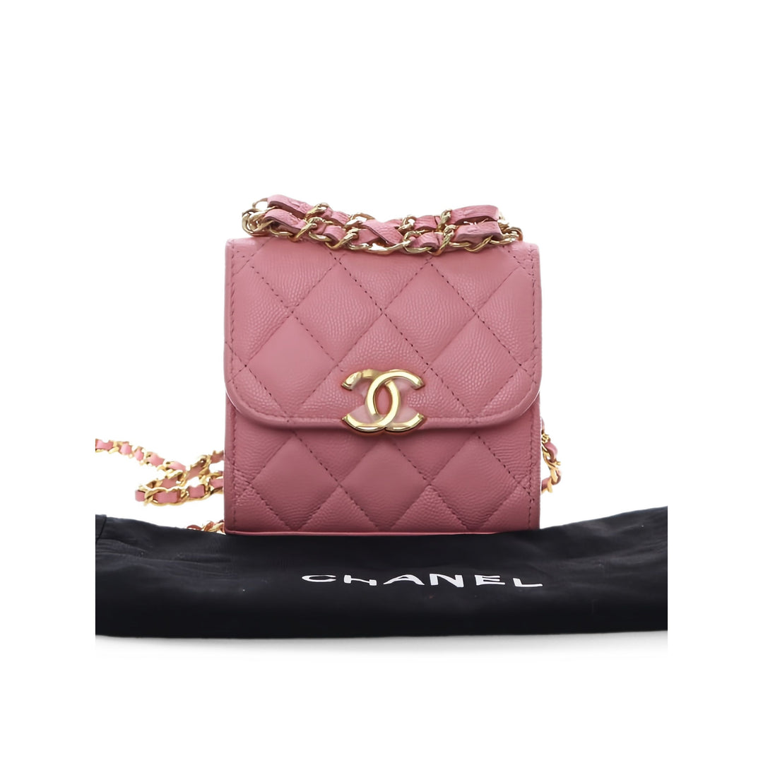 Chanel Pochette CC Matelassé avec chaîne Mini Cuir caviar Rose – vue 3 – GABY PARIS