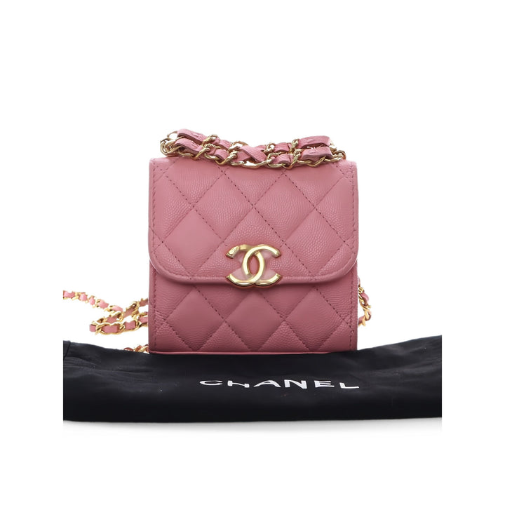 Chanel Pochette CC Matelassé avec chaîne Mini Cuir caviar Rose – vue 3 – GABY PARIS