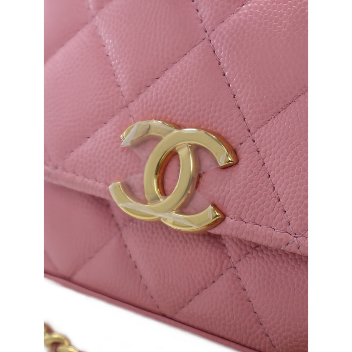 Chanel Pochette CC Matelassé avec chaîne Mini Cuir caviar Rose – vue 4 – GABY PARIS