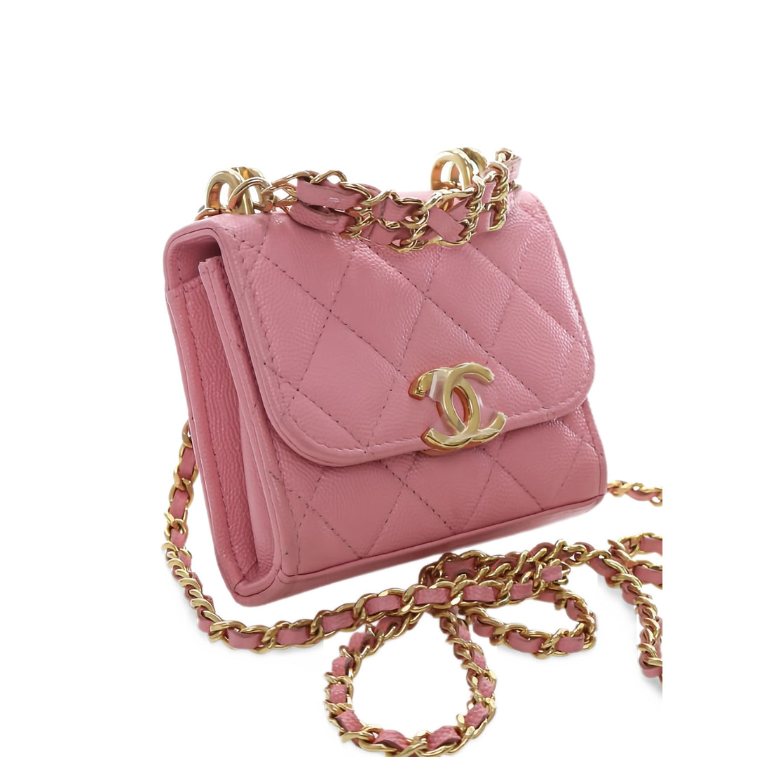 Chanel Pochette CC Matelassé avec chaîne Mini Cuir caviar Rose – vue 7 – GABY PARIS