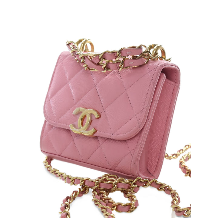 Chanel Pochette CC Matelassé avec chaîne Mini Cuir caviar Rose – vue 8 – GABY PARIS