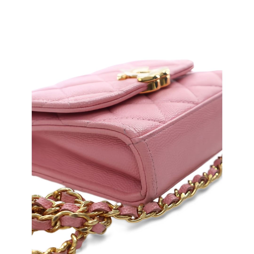 Chanel Pochette CC Matelassé avec chaîne Mini Cuir caviar Rose – vue 9 – GABY PARIS