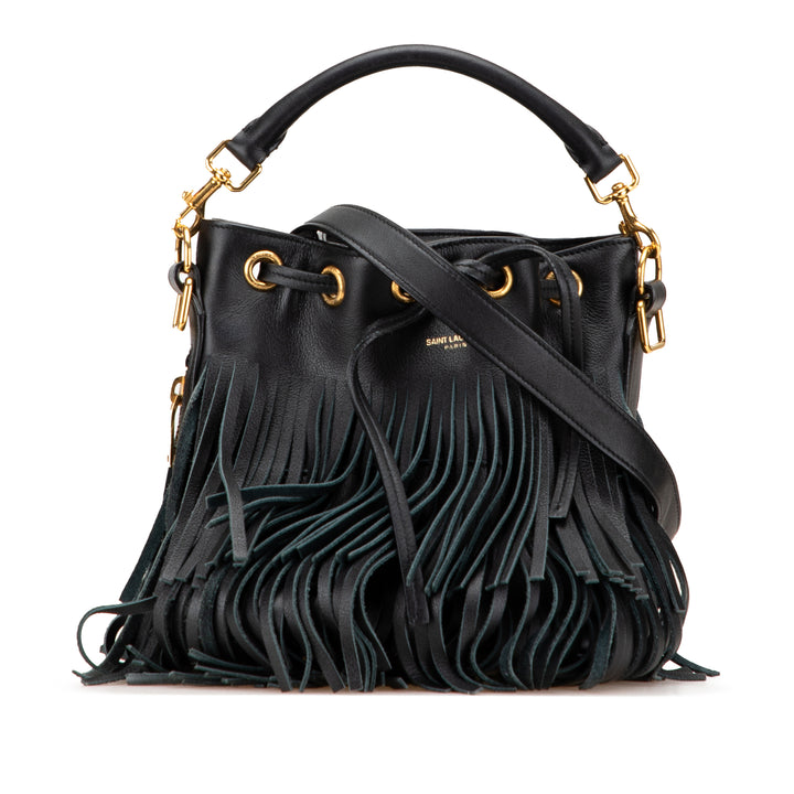 Saint Laurent Small Cuir de veau Emmanuelle Fringe Bucket Bag Noir