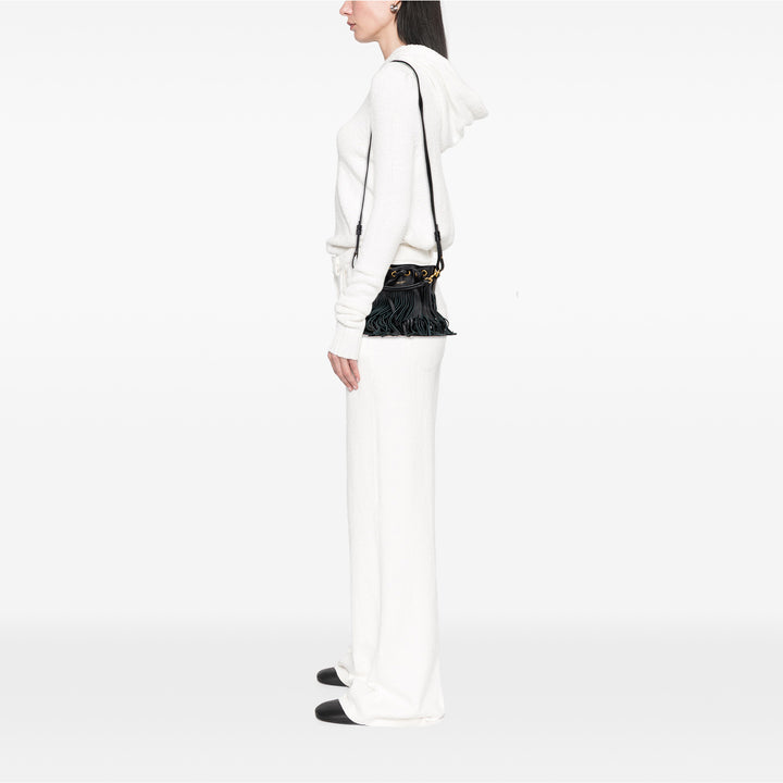 Saint Laurent Small Cuir de veau Emmanuelle Fringe Bucket Bag Noir