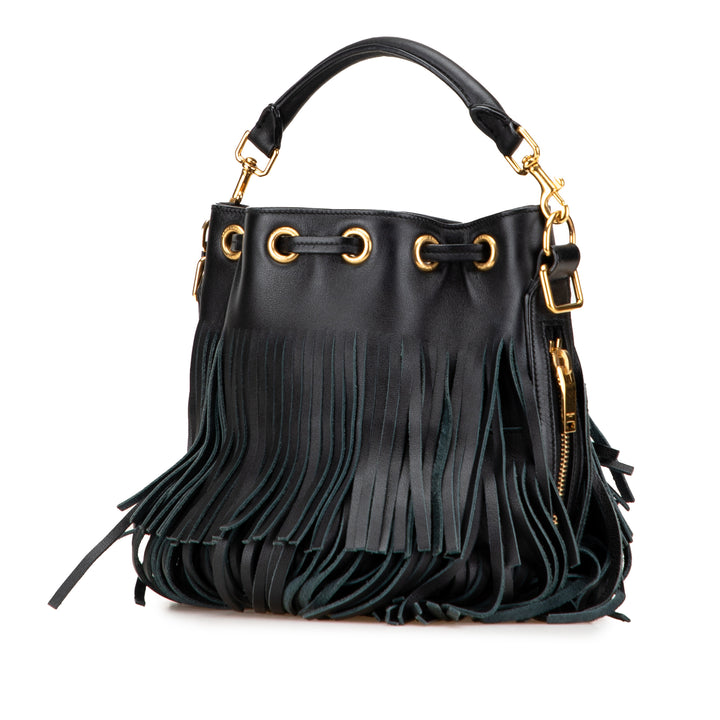 Saint Laurent Small Cuir de veau Emmanuelle Fringe Bucket Bag Noir
