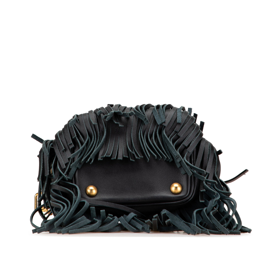Saint Laurent Small Cuir de veau Emmanuelle Fringe Bucket Bag Noir