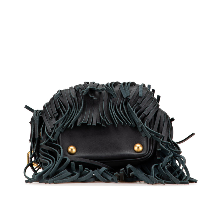 Saint Laurent Small Cuir de veau Emmanuelle Fringe Bucket Bag Noir