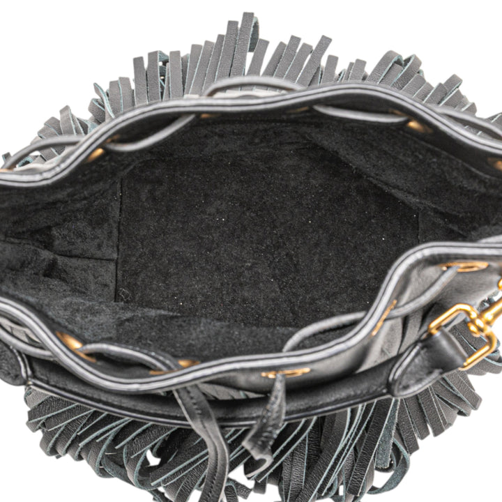 Saint Laurent Small Cuir de veau Emmanuelle Fringe Bucket Bag Noir
