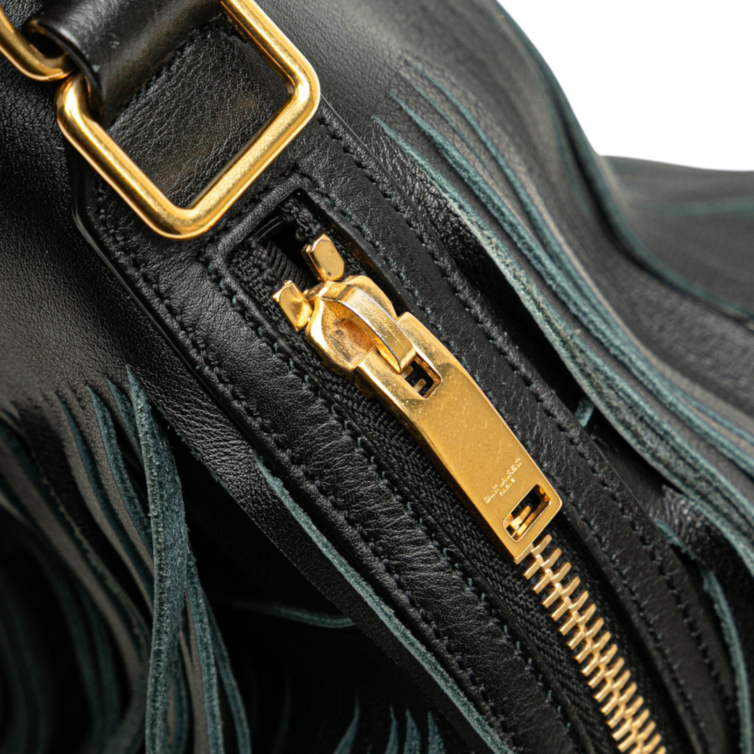 Saint Laurent Small Cuir de veau Emmanuelle Fringe Bucket Bag Noir