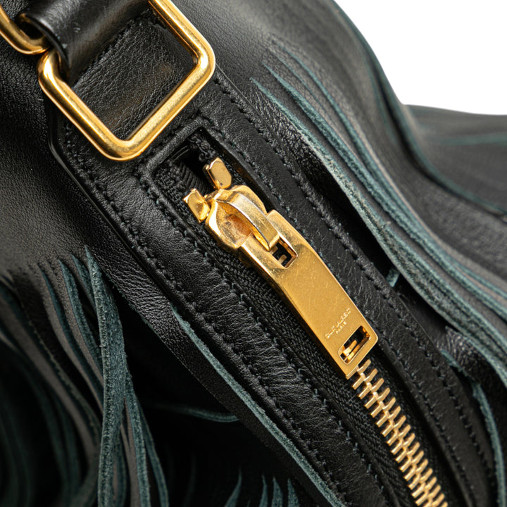 Saint Laurent Small Cuir de veau Emmanuelle Fringe Bucket Bag Noir
