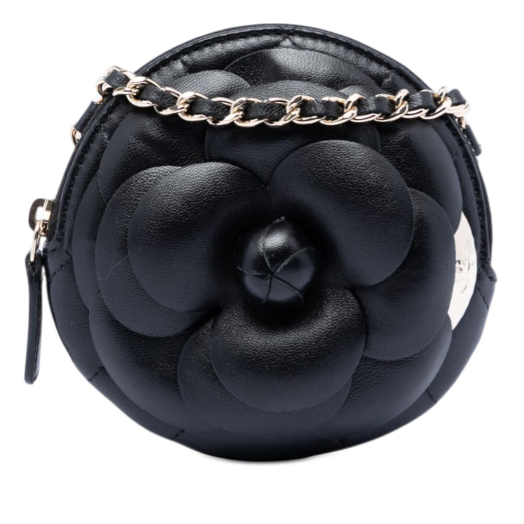Chanel Mini CC Cuir d’agneau Camellia Bouquet Rond Pochette avec chaîne