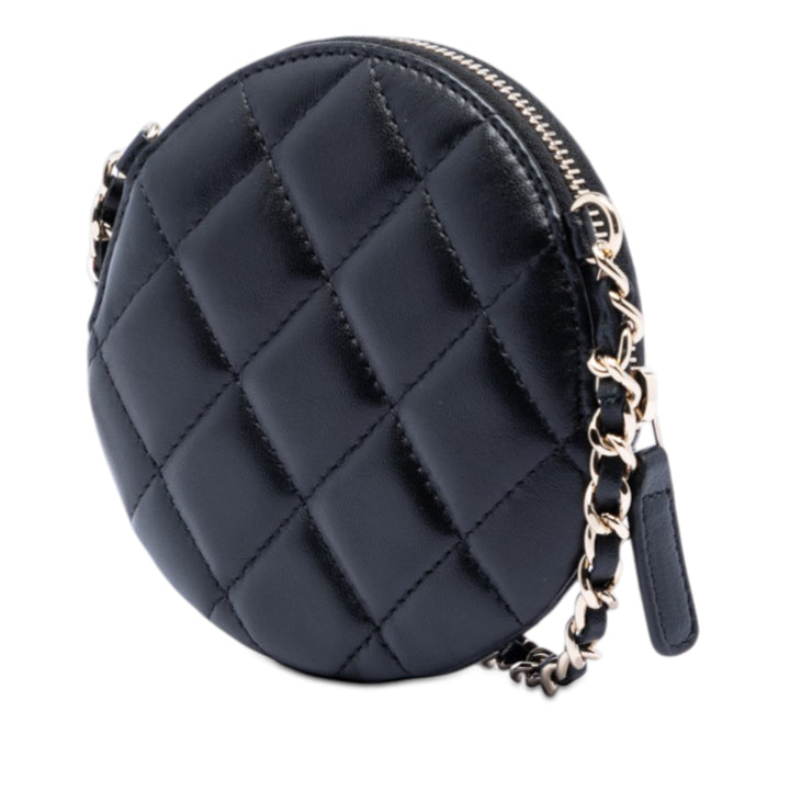 Chanel Mini CC Cuir d’agneau Camellia Bouquet Rond Pochette avec chaîne