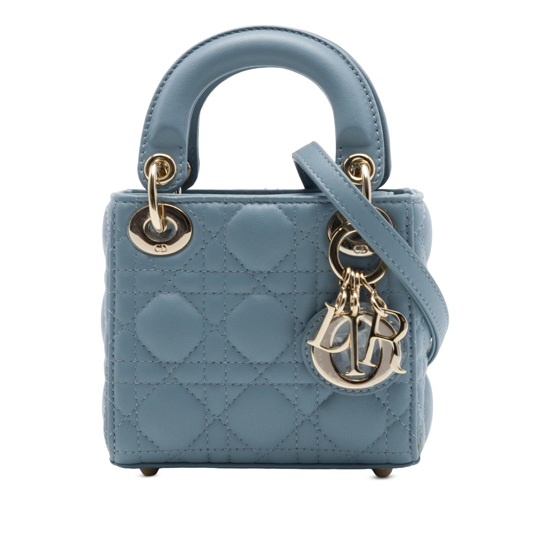 Dior Lady Dior Cannage Micro Cuir d'agneau Bleu – vue principale – GABY PARIS