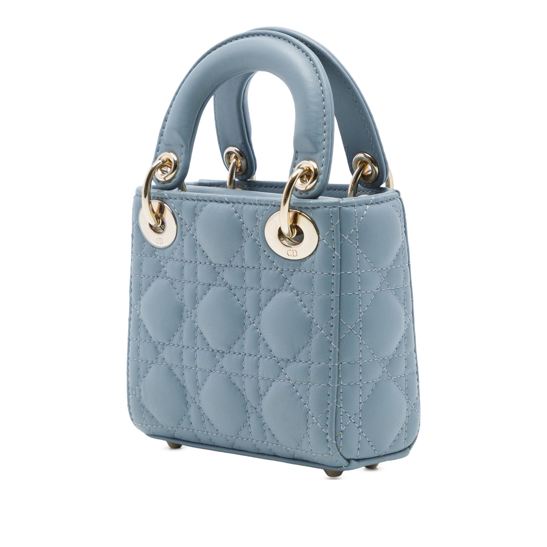 Dior Lady Dior Cannage Micro Cuir d'agneau Bleu – vue 2 – GABY PARIS