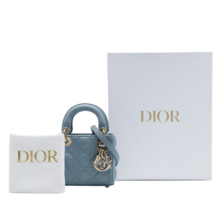 Dior Lady Dior Cannage Micro Cuir d'agneau Bleu – vue 7 – GABY PARIS