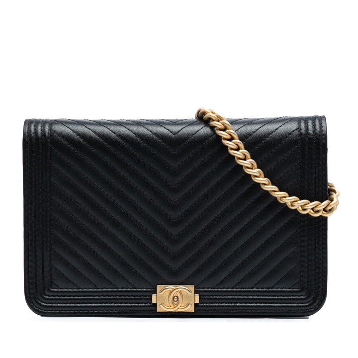 Chanel Chevron Quilted Cuir de veau Boy Wallet On Chain Noir