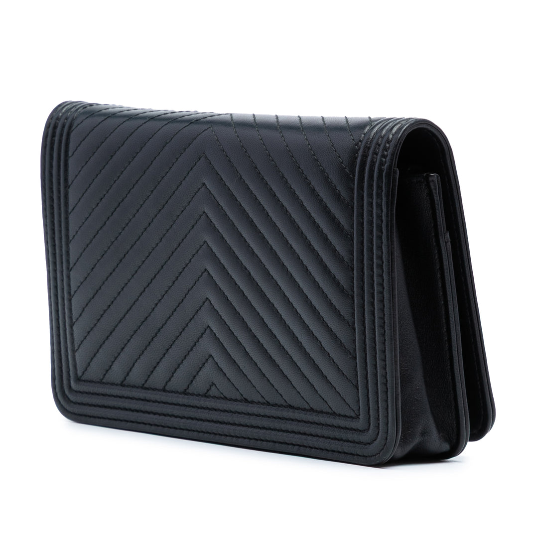 Chanel Chevron Quilted Cuir de veau Boy Wallet On Chain Noir