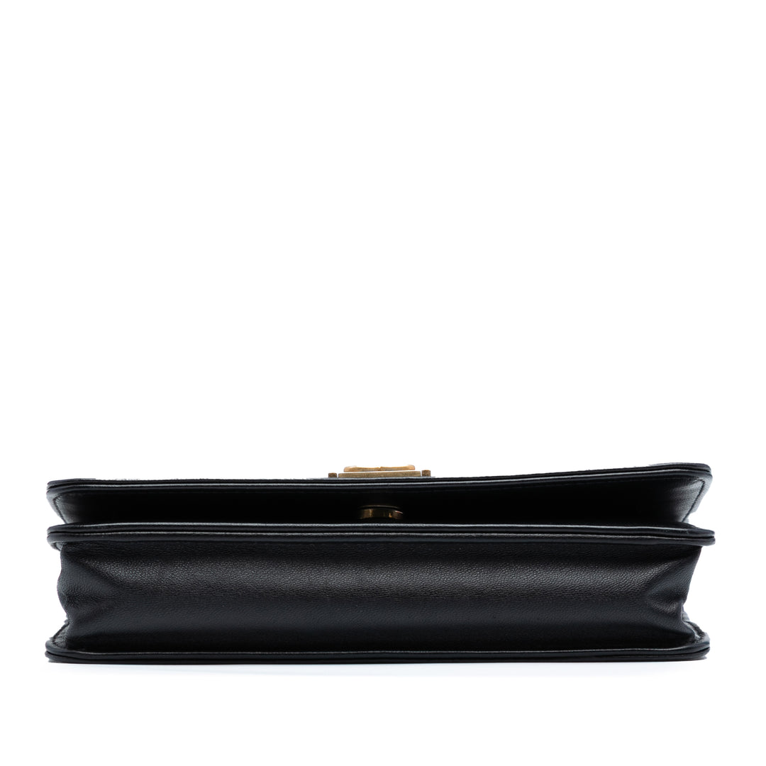 Chanel Chevron Quilted Cuir de veau Boy Wallet On Chain Noir