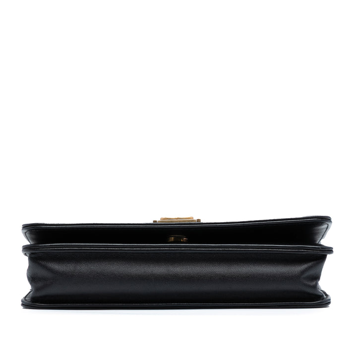 Chanel Chevron Quilted Cuir de veau Boy Wallet On Chain Noir