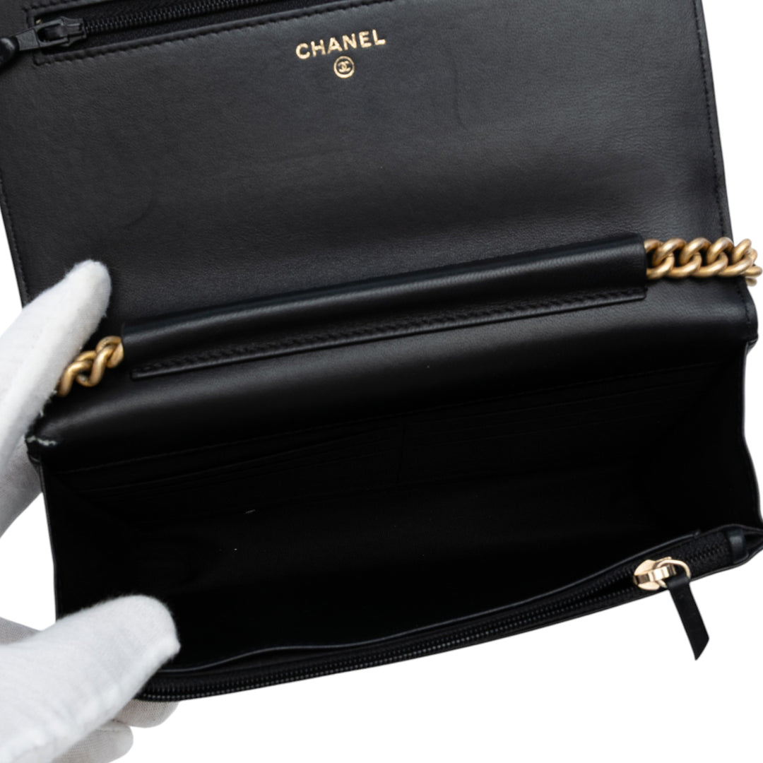 Chanel Chevron Quilted Cuir de veau Boy Wallet On Chain Noir