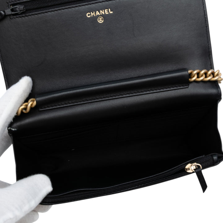 Chanel Chevron Quilted Cuir de veau Boy Wallet On Chain Noir