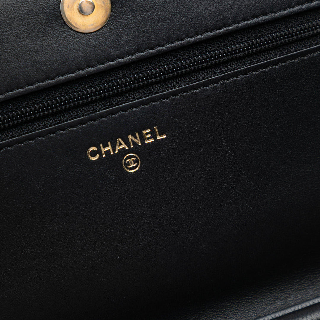 Chanel Chevron Quilted Cuir de veau Boy Wallet On Chain Noir