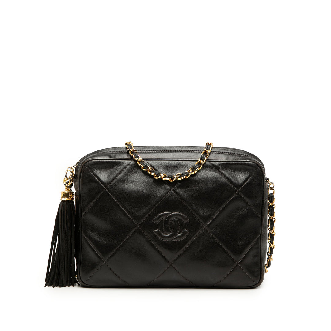 Chanel CC Diamond Matelassé Cuir d’agneau Pompon Sac caméra