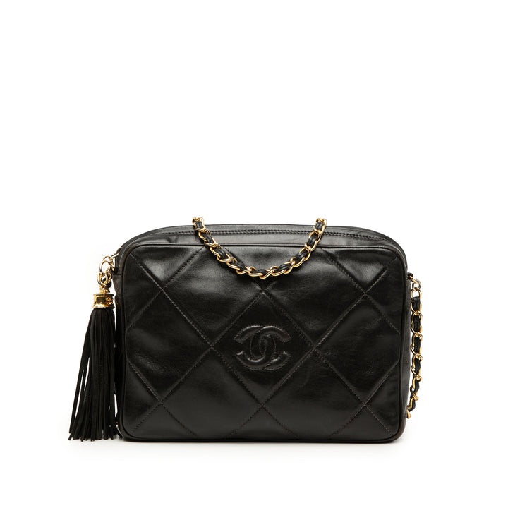 Chanel CC Diamond Matelassé Cuir d’agneau Pompon Sac caméra