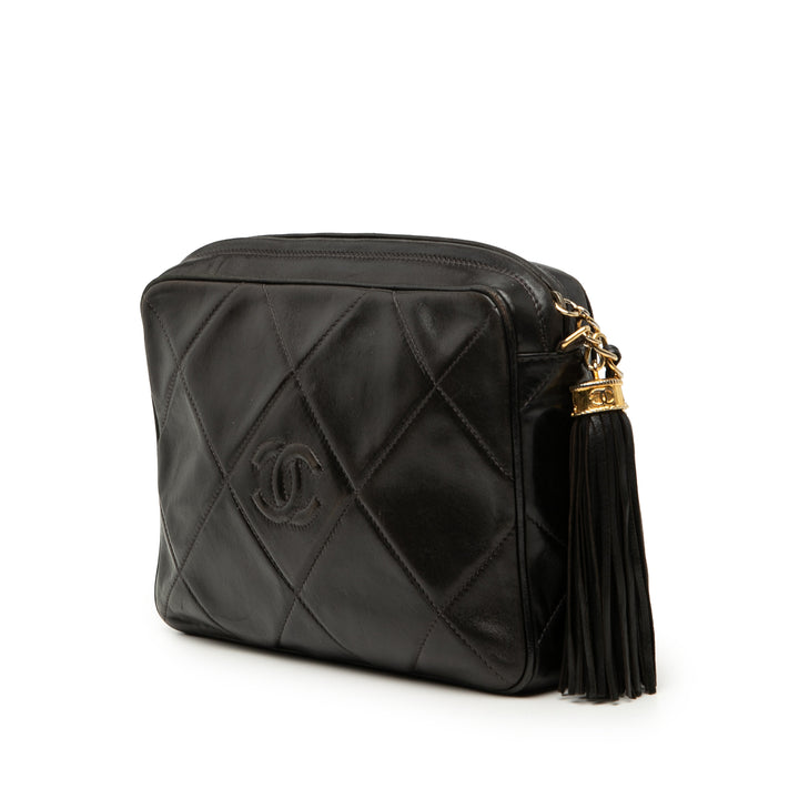 Chanel CC Diamond Matelassé Cuir d’agneau Pompon Sac caméra