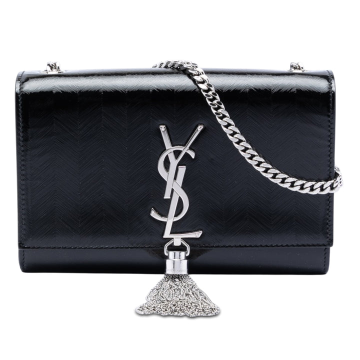 Saint Laurent Medium Chevron Cuir verni Monogram Kate Pompon Sac porté croisé