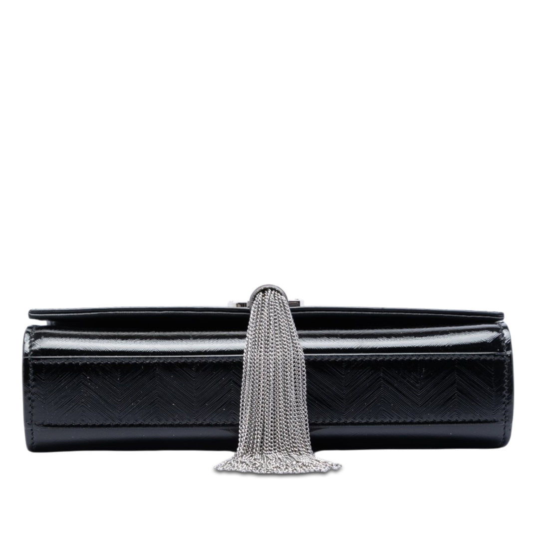 Saint Laurent Medium Chevron Cuir verni Monogram Kate Pompon Sac porté croisé