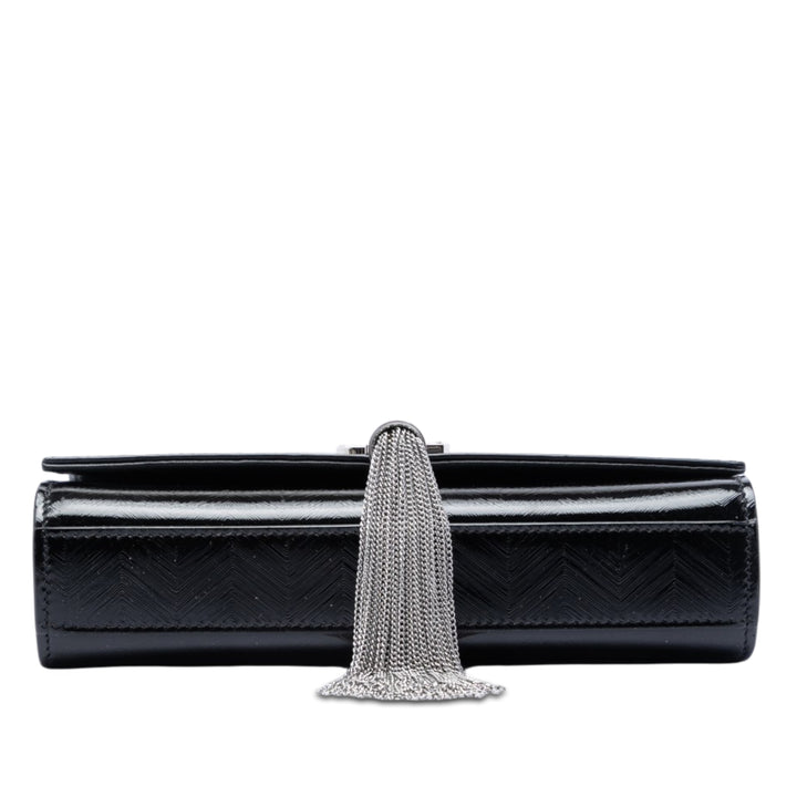 Saint Laurent Medium Chevron Cuir verni Monogram Kate Pompon Sac porté croisé