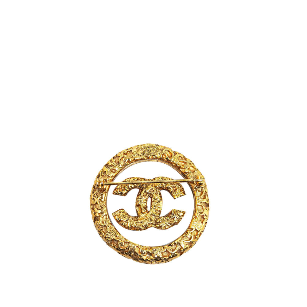 Gold Plated CC Round Brooch Gold - Gaby Paris