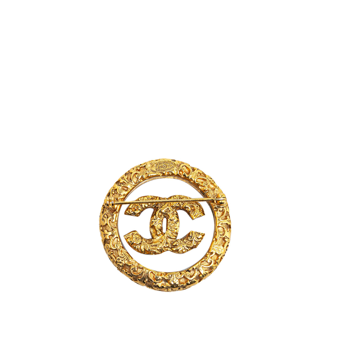 Chanel Gold Plated CC Round Brooch Gold - GABY PARIS