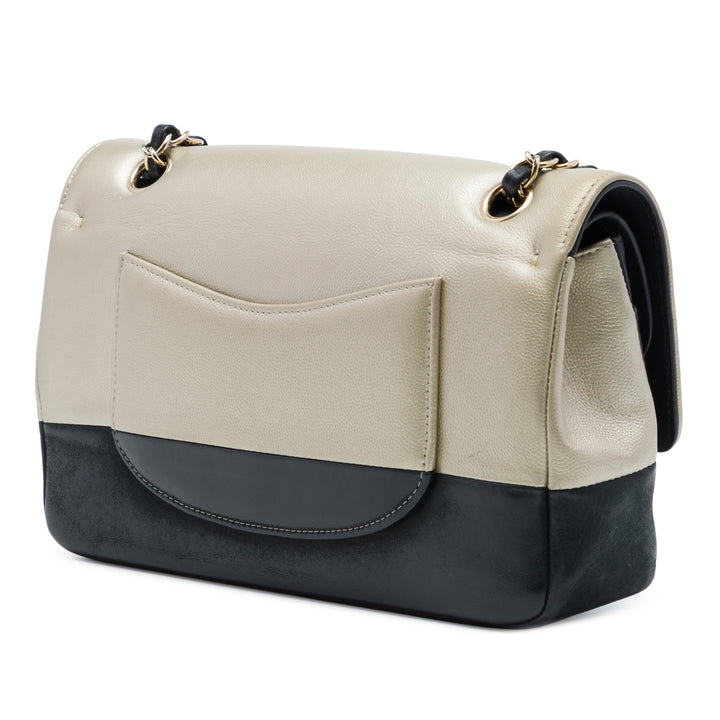 Classic Bicolore et Irisé Double rabat Moyen Cuir caviar Doré