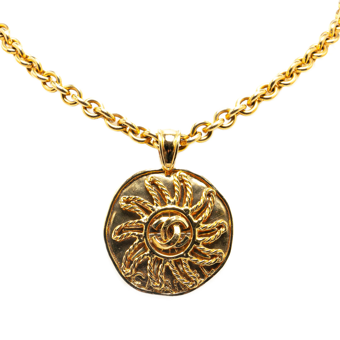 Chanel Gold Plated CC Sun Medallion Pendant Necklace Gold - GABY PARIS