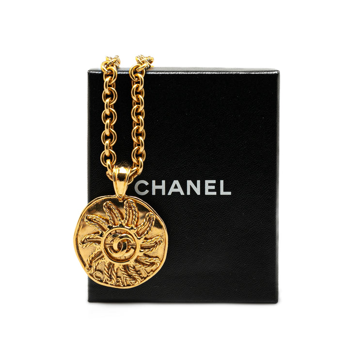 Chanel Gold Plated CC Sun Medallion Pendant Necklace Gold - GABY PARIS