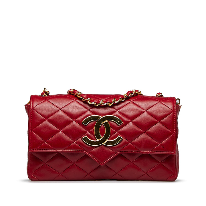 Small XL Quilted Lambskin Single Flap Red - Gaby Paris