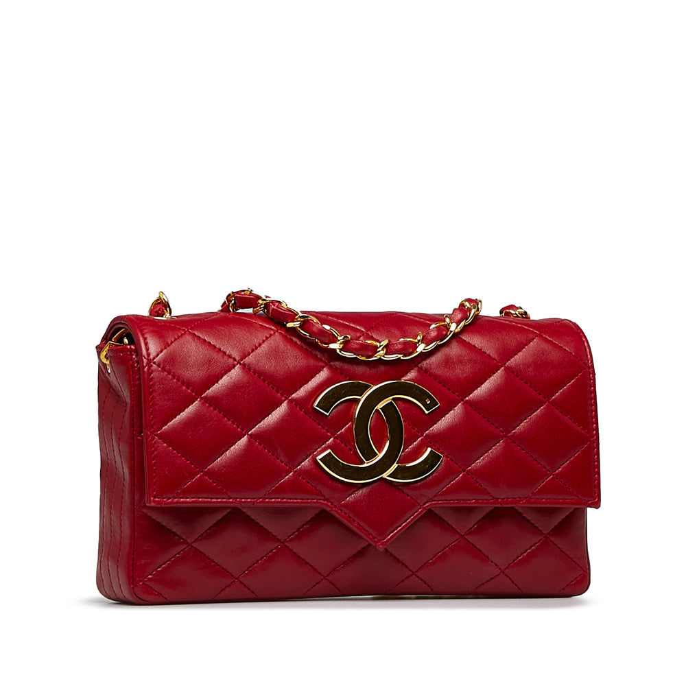 Small XL Quilted Lambskin Single Flap Red - Gaby Paris