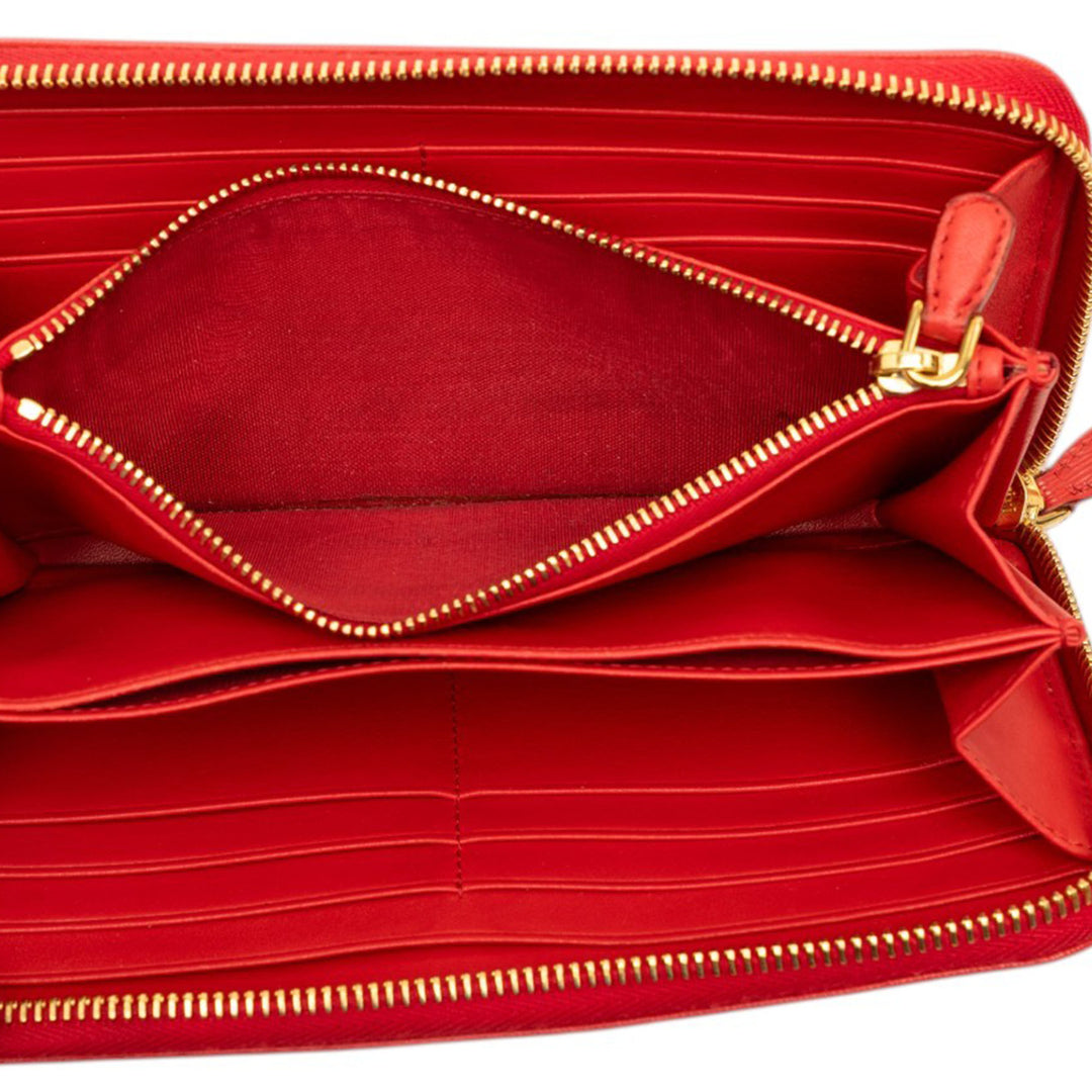 Prada Portefeuille Vitello Move Zippé Continental Rouge – vue 4 – GABY PARIS