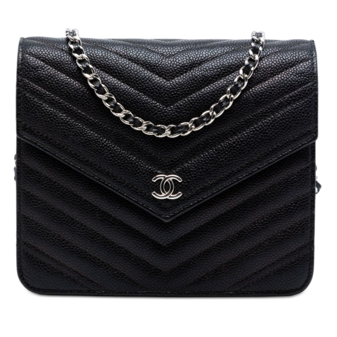 Chanel CC Chevron Caviar Square Wallet on Chain