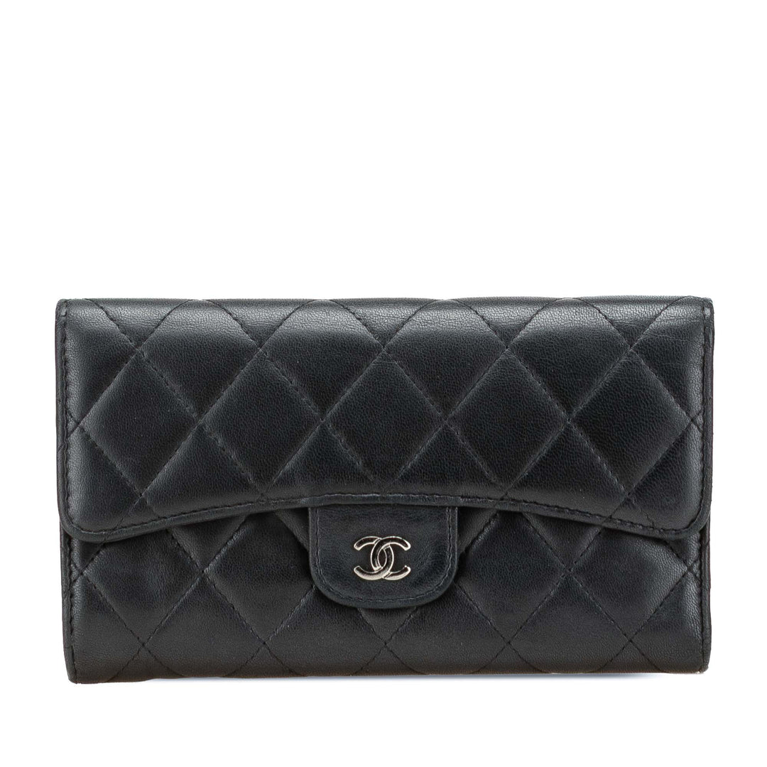 Small CC Quilted Lambskin Flap Wallet Black - Gaby Paris