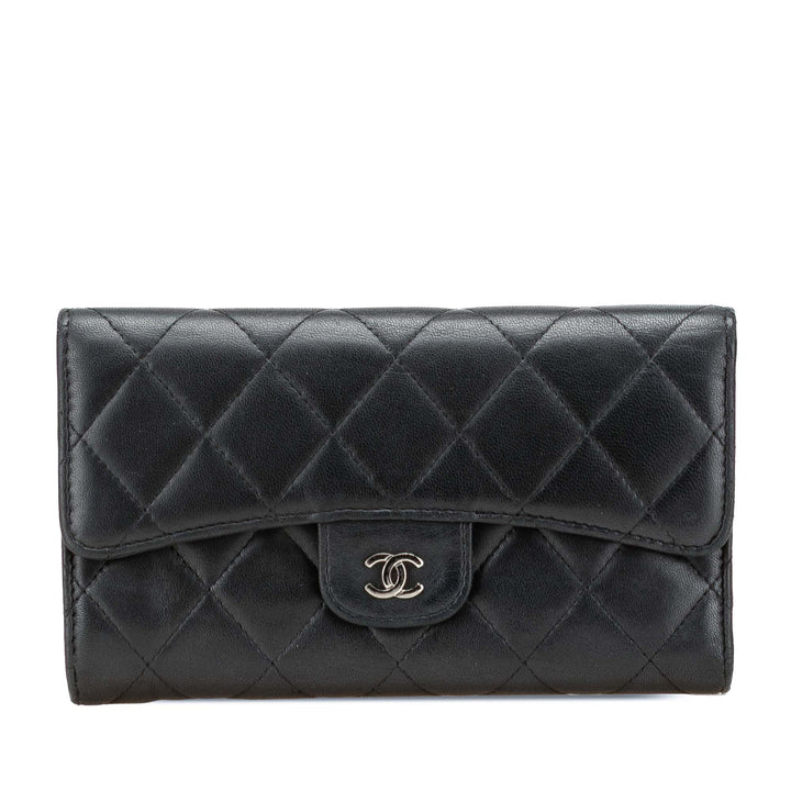 Small CC Quilted Lambskin Flap Wallet Black - Gaby Paris