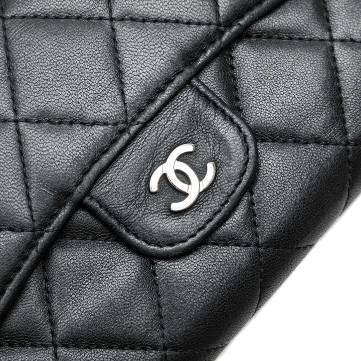 Small CC Quilted Lambskin Flap Wallet Black - Gaby Paris