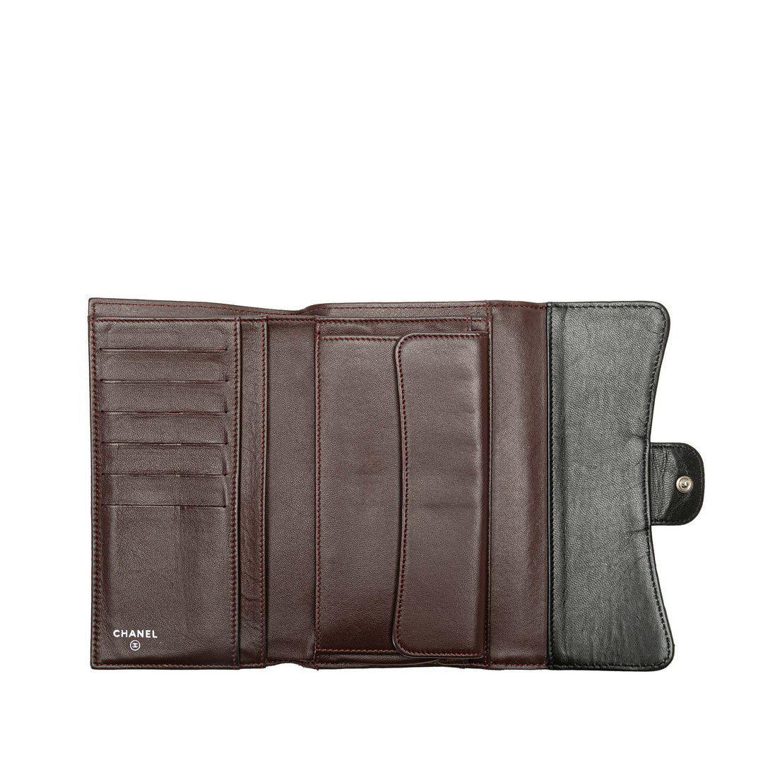 Small CC Quilted Lambskin Flap Wallet Black - Gaby Paris