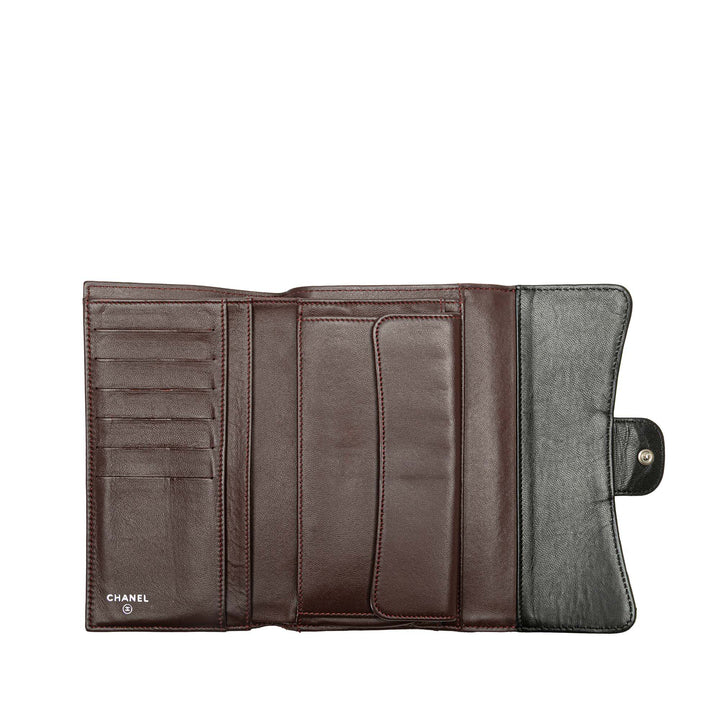 Small CC Quilted Lambskin Flap Wallet Black - Gaby Paris