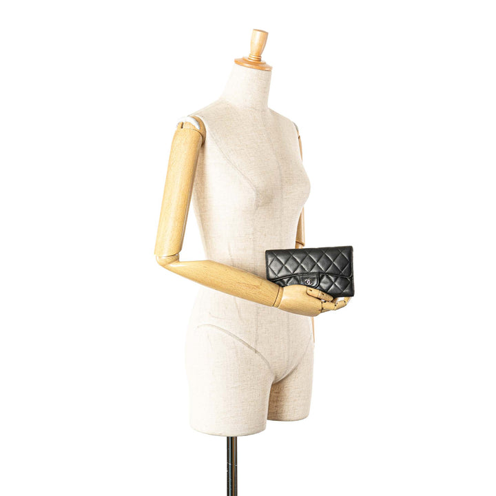 Small CC Quilted Lambskin Flap Wallet Black - Gaby Paris